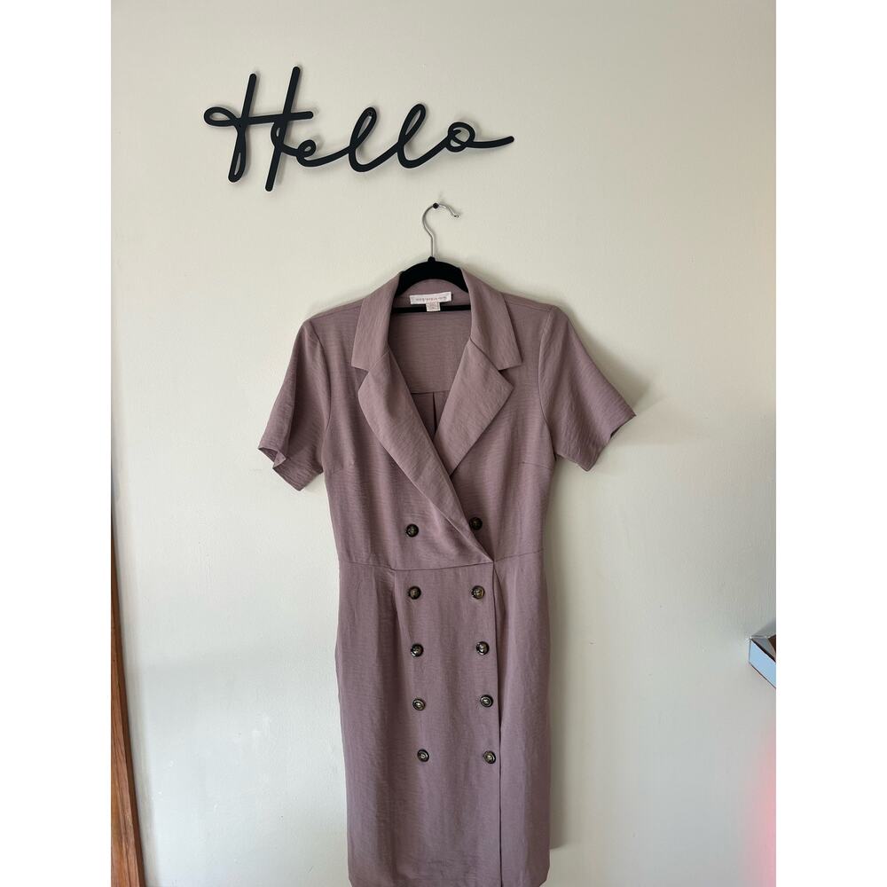 Monteau Los Angeles Collared Double Breasted Short Sleeve Nude Dress Sz Med